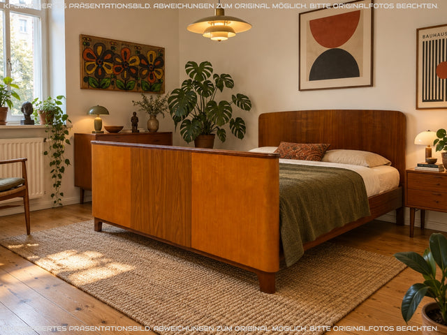 Stilvolles und sehr gut erhaltenes Mid-Century Bett mit Lattenrosten für zwei 90x190 Matratzen I Doppelbett Holzbett Bettrahmen Schlafzimmer 50er 60er Vintage Rockabilly I