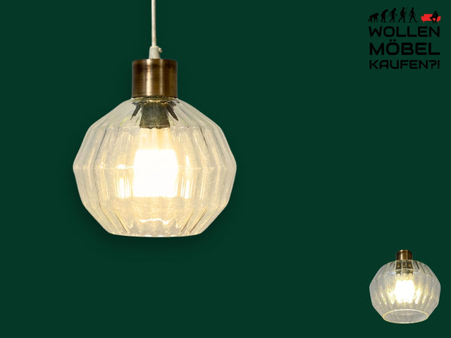 Elegante Mid-Century Hängelampe mit fein facettiertem Glas Schirm I Lüster Glaslüster Deckenlampe Pendelleuchte Deckenleuchte Kugellampe Küchenlampe Vintage 60er 70er