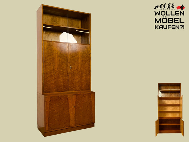 WMK I Stilvolles Mid-Century Highboard mit Vitrine und verstellbaren Regalböden I Schrank Bücherschrank Büchervitrine Bücherregal ,Kommode Sideboard Regalwand Vintage 60er I Berlin Magdeburg Essen