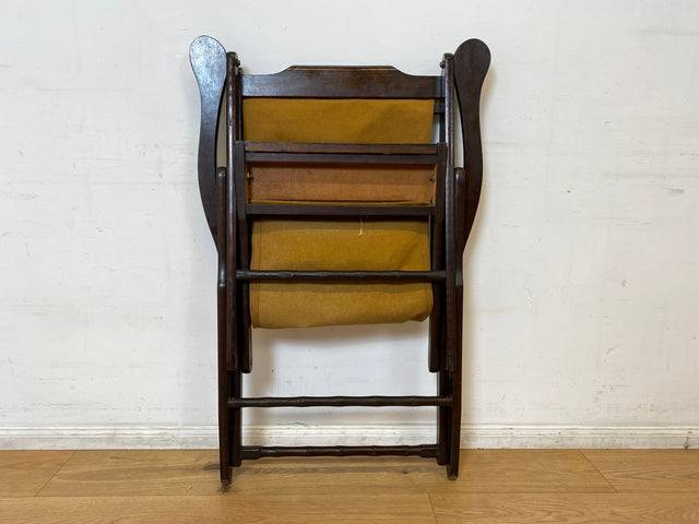 WMK I Eleganter & hochwertiger dunkler Mid-Century Klappsessel mit Stoff in Senf Gelb