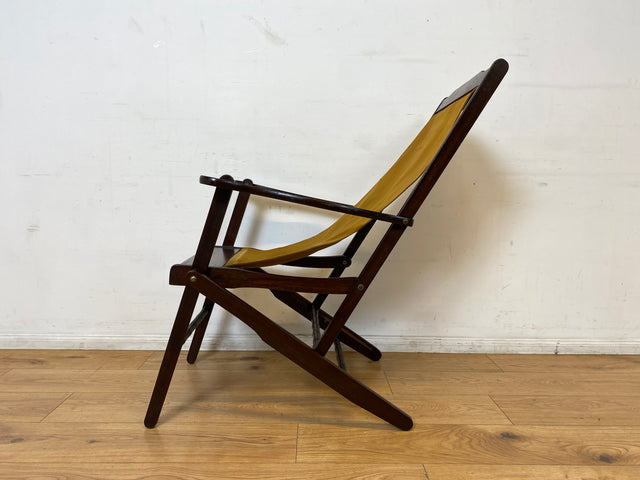 WMK I Eleganter & hochwertiger dunkler Mid-Century Klappsessel mit Stoff in Senf Gelb
