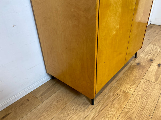 Schöner heller Mid-Century Kleiderschrank in Eiche auf neuen Metallfüßen mit Aufsatz I Schrank Wäscheschrank Schlafzimmerschrank Flurschrank Garderobenschrank Vintage 60er I