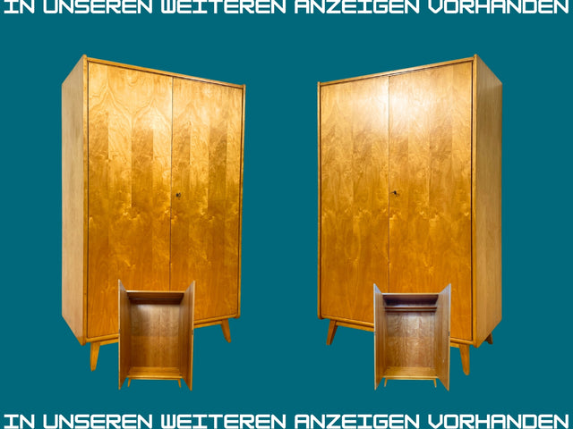 Raumaufhellender Mid-Century Kleiderschrank mit Kleiderstange und konischen Füßen