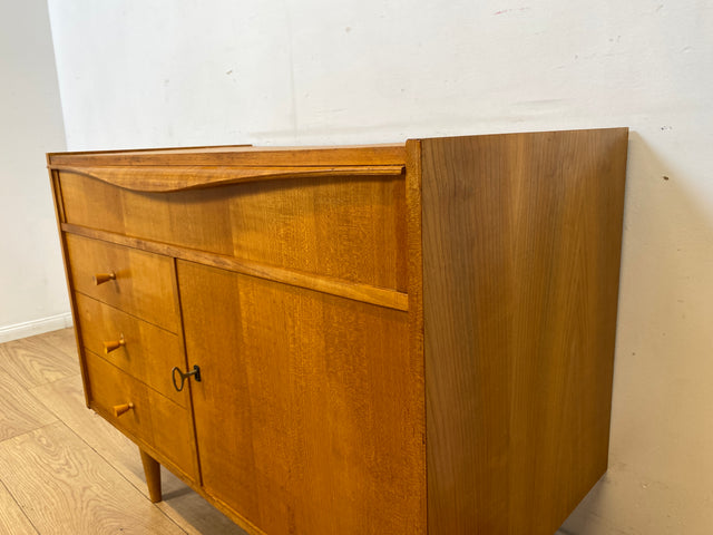 WMK I Besondere Mid-Century Kommode mit aufklappbarem Spiegel und Schubladen I Sideboard Schrank Spiegelkommode Frisierkommode Schminkkommode Schminktisch 60er Vintage Retro I