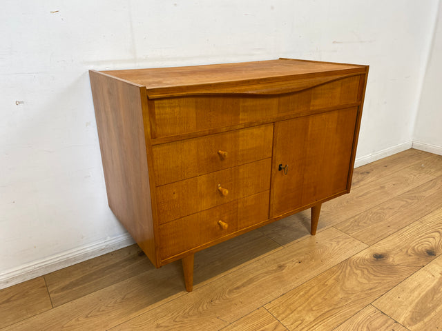 WMK I Besondere Mid-Century Kommode mit aufklappbarem Spiegel und Schubladen I Sideboard Schrank Spiegelkommode Frisierkommode Schminkkommode Schminktisch 60er Vintage Retro I
