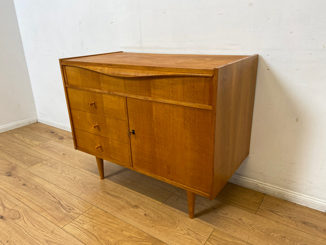 WMK I Besondere Mid-Century Kommode mit aufklappbarem Spiegel und Schubladen I Sideboard Schrank Spiegelkommode Frisierkommode Schminkkommode Schminktisch 60er Vintage Retro I