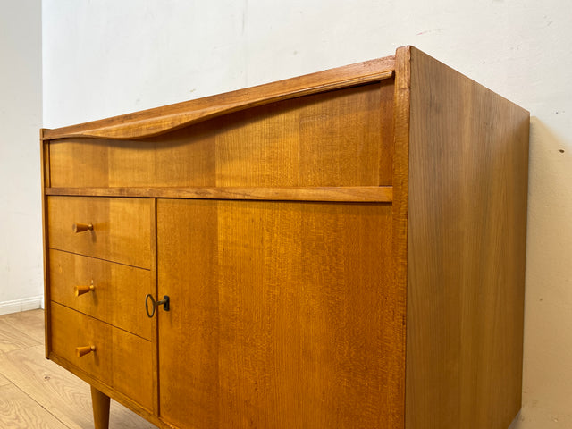 WMK I Besondere Mid-Century Kommode mit aufklappbarem Spiegel und Schubladen I Sideboard Schrank Spiegelkommode Frisierkommode Schminkkommode Schminktisch 60er Vintage Retro I