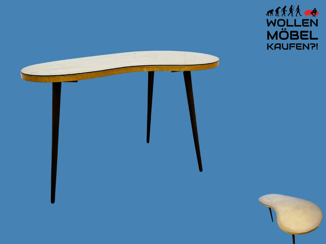 Formschöner und sehr gut erhaltener Mid-Century Nierentisch mit abnehmbarer Glasauflage & konischen Tischbeinen I Couchtisch Wohnzimmertisch Coffee Table 50er 60er Vintage I