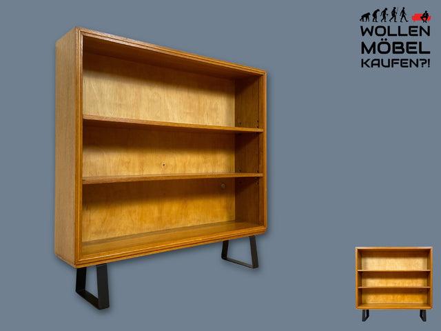 Minimalistisches Mid-Century Regal , Vollholz, mit verstellb. Regalböden & neuen Metallfüßen