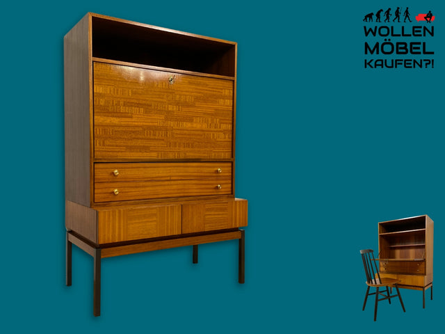 Sehr schöner aufklappbarer Mid-Century Schreibschrank I Sekretär Schreibkommode Schreibtisch Bücherschrank Regal Highboard Kommode Sideboard 60er 70er VEB Vintage I