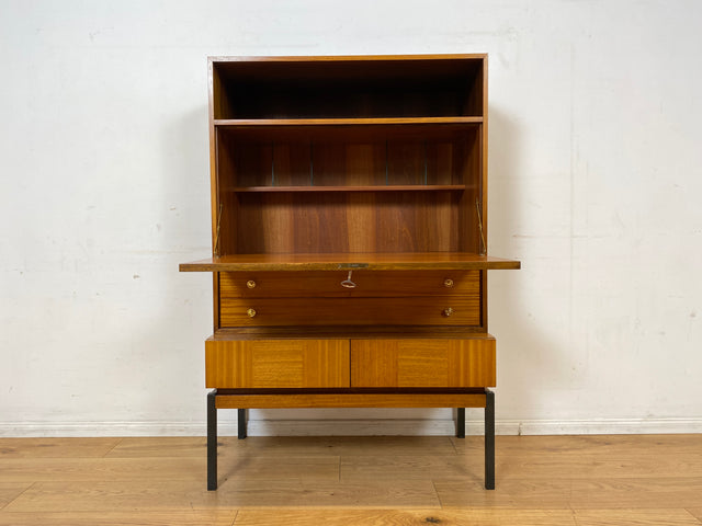 Sehr schöner aufklappbarer Mid-Century Schreibschrank I Sekretär Schreibkommode Schreibtisch Bücherschrank Regal Highboard Kommode Sideboard 60er 70er VEB Vintage I