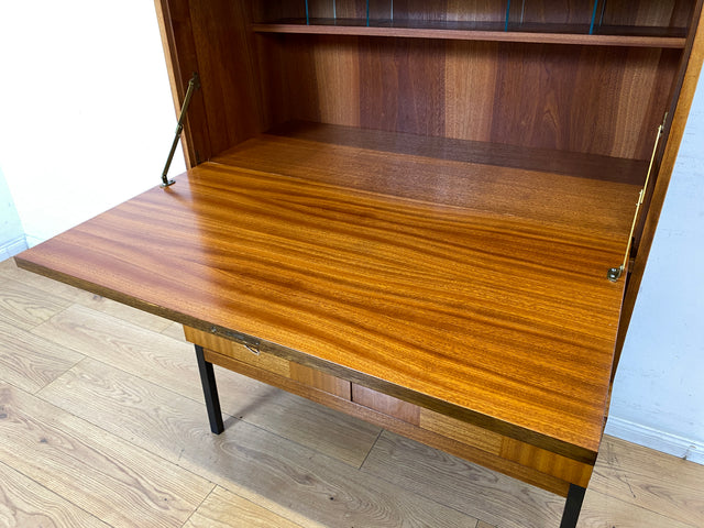 Sehr schöner aufklappbarer Mid-Century Schreibschrank I Sekretär Schreibkommode Schreibtisch Bücherschrank Regal Highboard Kommode Sideboard 60er 70er VEB Vintage I