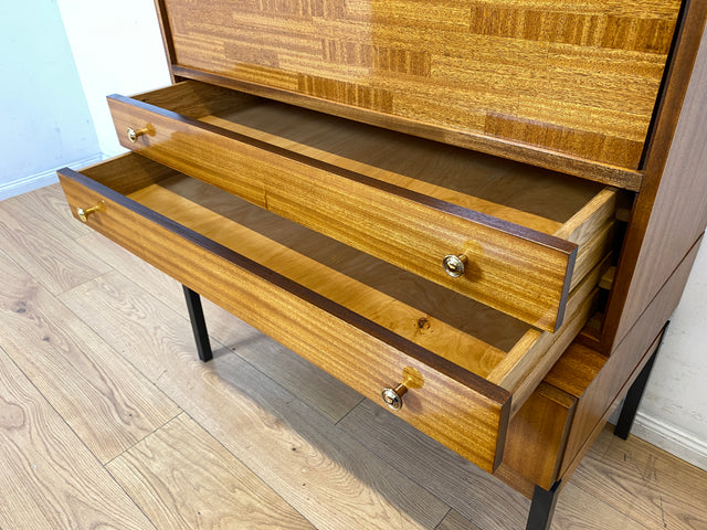 Sehr schöner aufklappbarer Mid-Century Schreibschrank I Sekretär Schreibkommode Schreibtisch Bücherschrank Regal Highboard Kommode Sideboard 60er 70er VEB Vintage I