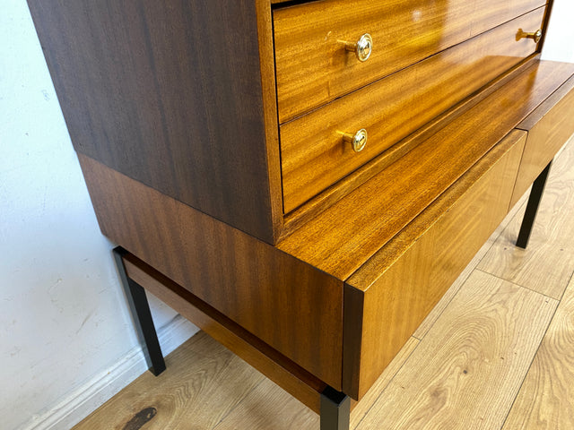 Sehr schöner aufklappbarer Mid-Century Schreibschrank I Sekretär Schreibkommode Schreibtisch Bücherschrank Regal Highboard Kommode Sideboard 60er 70er VEB Vintage I
