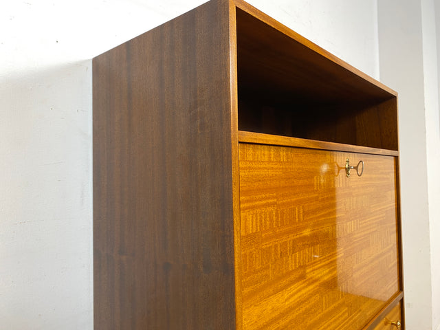 Sehr schöner aufklappbarer Mid-Century Schreibschrank I Sekretär Schreibkommode Schreibtisch Bücherschrank Regal Highboard Kommode Sideboard 60er 70er VEB Vintage I