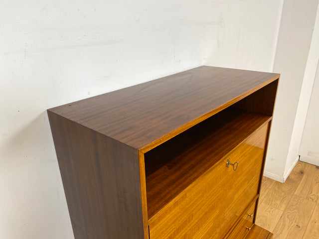 Sehr schöner aufklappbarer Mid-Century Schreibschrank I Sekretär Schreibkommode Schreibtisch Bücherschrank Regal Highboard Kommode Sideboard 60er 70er VEB Vintage I