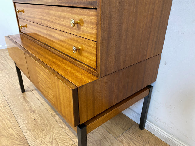 Sehr schöner aufklappbarer Mid-Century Schreibschrank I Sekretär Schreibkommode Schreibtisch Bücherschrank Regal Highboard Kommode Sideboard 60er 70er VEB Vintage I