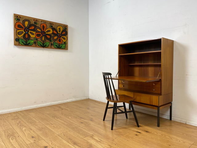 Sehr schöner aufklappbarer Mid-Century Schreibschrank I Sekretär Schreibkommode Schreibtisch Bücherschrank Regal Highboard Kommode Sideboard 60er 70er VEB Vintage I
