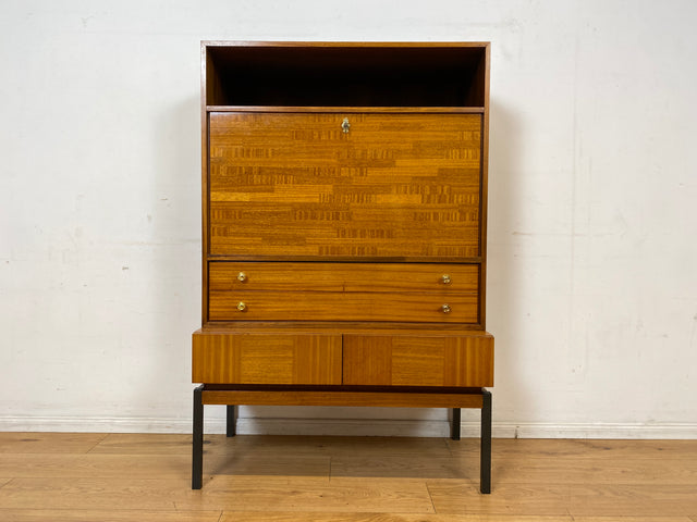 Sehr schöner aufklappbarer Mid-Century Schreibschrank I Sekretär Schreibkommode Schreibtisch Bücherschrank Regal Highboard Kommode Sideboard 60er 70er VEB Vintage I