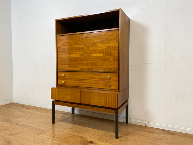 Sehr schöner aufklappbarer Mid-Century Schreibschrank I Sekretär Schreibkommode Schreibtisch Bücherschrank Regal Highboard Kommode Sideboard 60er 70er VEB Vintage I