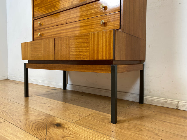 Sehr schöner aufklappbarer Mid-Century Schreibschrank I Sekretär Schreibkommode Schreibtisch Bücherschrank Regal Highboard Kommode Sideboard 60er 70er VEB Vintage I