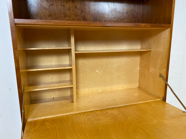 Stilvoller Mid-Century Schreibschrank mit großer Schreibklappe und Regal I Sekretär Schreibkommode Schreibtisch Bücherschrank Bücherregal Highboard Regalwand Vintage 60er I