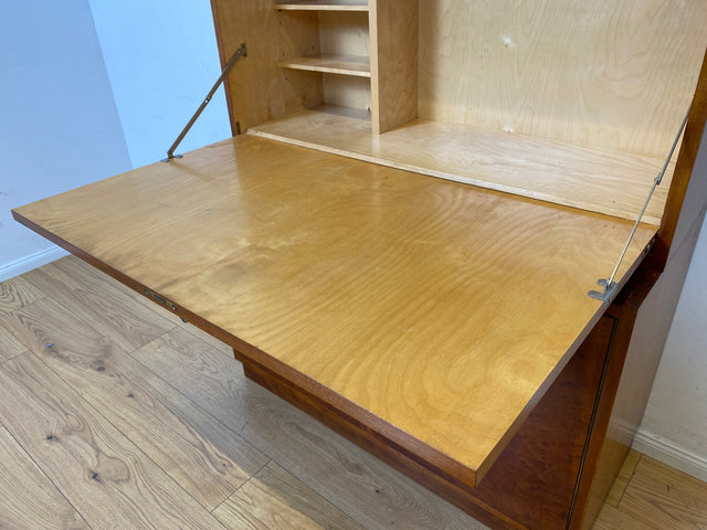 Stilvoller Mid-Century Schreibschrank mit großer Schreibklappe und Regal I Sekretär Schreibkommode Schreibtisch Bücherschrank Bücherregal Highboard Regalwand Vintage 60er I
