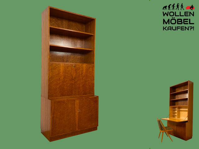 Stilvoller Mid-Century Schreibschrank mit großer Schreibklappe und Regal I Sekretär Schreibkommode Schreibtisch Bücherschrank Bücherregal Highboard Regalwand Vintage 60er I