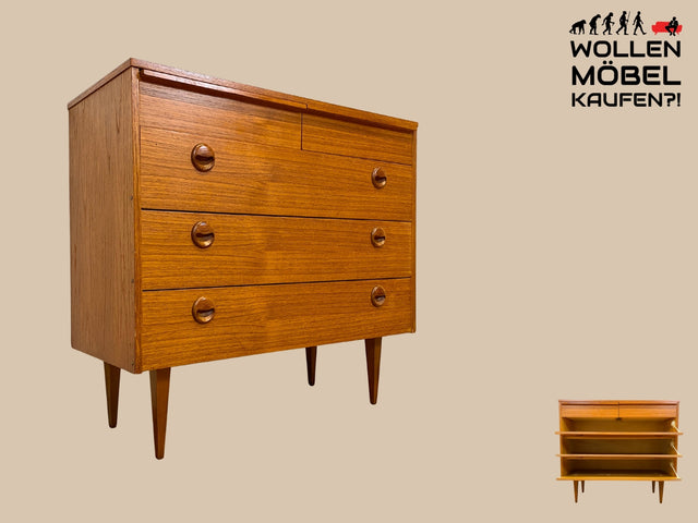 Stilvolle und sehr gut erhaltene Mid-Century Schuhkommode im skandinavischen Stil mit Schubladen & Holzgriffen I Schuhschrank Flurkommode Garderobe Flurschrank Vintage I