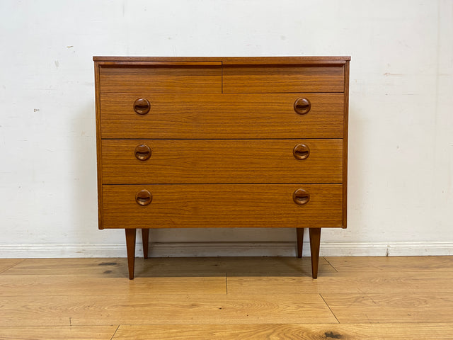 Stilvolle und sehr gut erhaltene Mid-Century Schuhkommode im skandinavischen Stil mit Schubladen & Holzgriffen I Schuhschrank Flurkommode Garderobe Flurschrank Vintage I