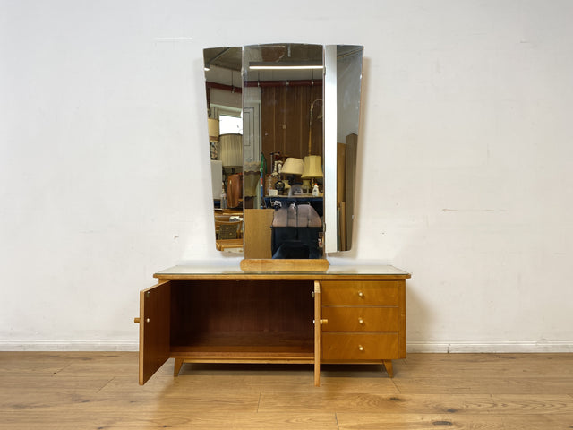 WMK I Stilvolle Mid-Century Spiegelkommode mit Klappbarem Spiegel & Schubladen