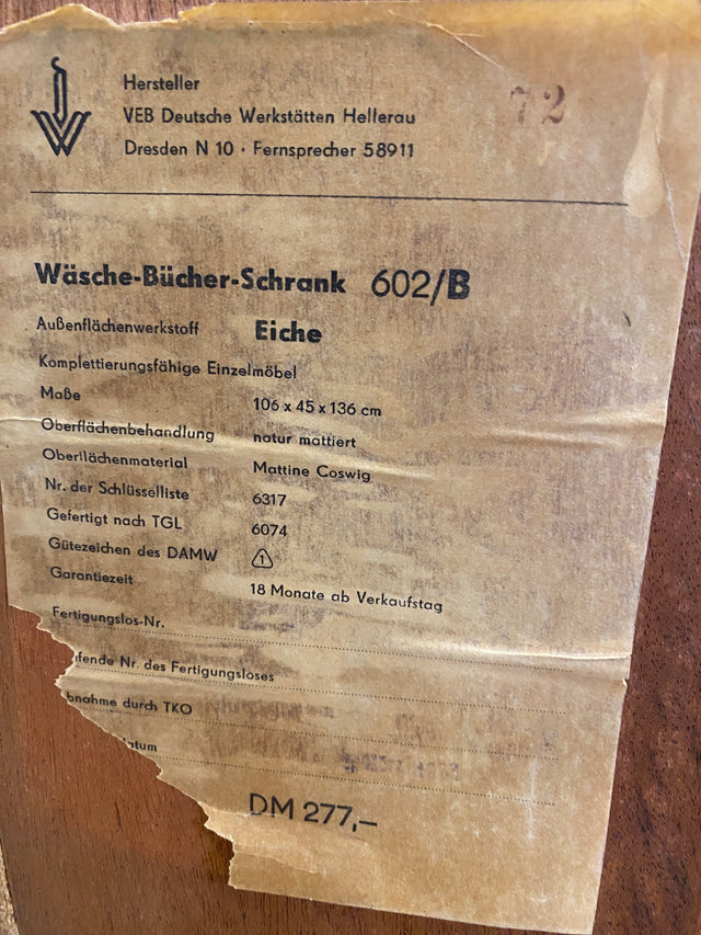 Schöner Mid-Century Wäscheschrank Typ 602/B von Franz Ehrlich für VEB Hellerau aus 1963 in Eiche I Schank Kommode Highboard Bücherschrank Designerschrank DDR Vintage 60er I