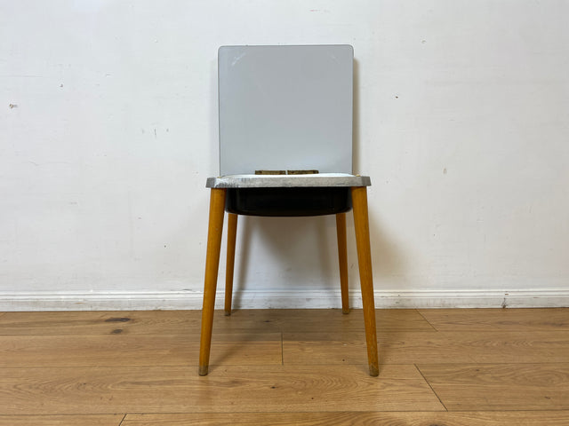 WMK I Praktischer Mid-Century Waschhocker mit klappbarem Sitz & herausnehmbarer Emaille Schüssel