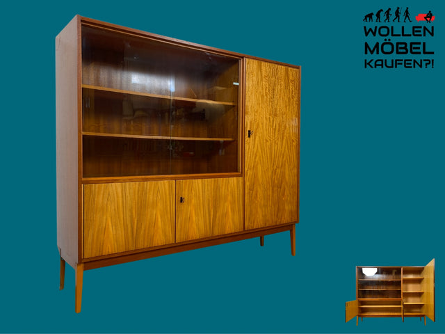 Schöner und gut erhaltener Mid-Century Wohnzimmerschrank mit Vitrine I Schrank Highboard Sideboard Anrichte Geschirrschrank Bücherschrank Büchervitrine Vintage 60er I