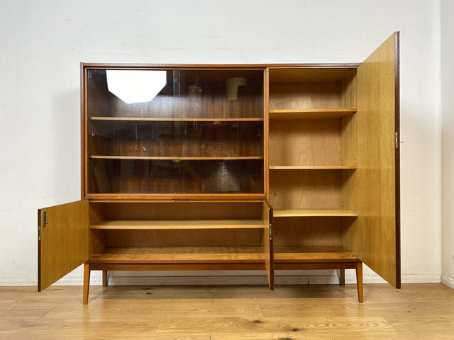 Schöner und gut erhaltener Mid-Century Wohnzimmerschrank mit Vitrine I Schrank Highboard Sideboard Anrichte Geschirrschrank Bücherschrank Büchervitrine Vintage 60er I