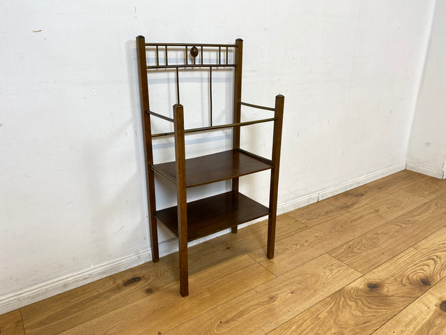 Sehr hübsche Mid-Century Zeitungsablage aus Messing und Holz I Beistelltisch Zeitungsständer Zeitungstisch Flurregal Bad Regal Ablage Alt 50er 60er Vintage I