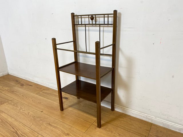 Sehr hübsche Mid-Century Zeitungsablage aus Messing und Holz I Beistelltisch Zeitungsständer Zeitungstisch Flurregal Bad Regal Ablage Alt 50er 60er Vintage I