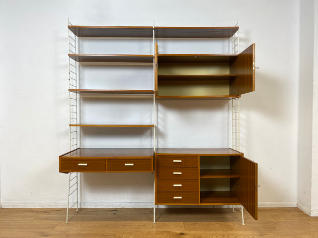 Kultiges modulares DDR Stringregal mit Schreibtisch & Schubladenkommode I String Regal Regalwand Bücherschrank Sekretär Highboard Bücherregal Leitermöbel Sybille Babette Vintage Retro 70er I