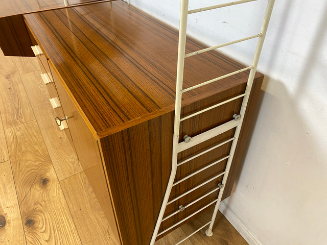 Kultiges modulares DDR Stringregal mit Schreibtisch & Schubladenkommode I String Regal Regalwand Bücherschrank Sekretär Highboard Bücherregal Leitermöbel Sybille Babette Vintage Retro 70er I
