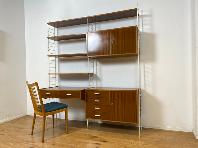 Kultiges modulares DDR Stringregal mit Schreibtisch & Schubladenkommode I String Regal Regalwand Bücherschrank Sekretär Highboard Bücherregal Leitermöbel Sybille Babette Vintage Retro 70er I