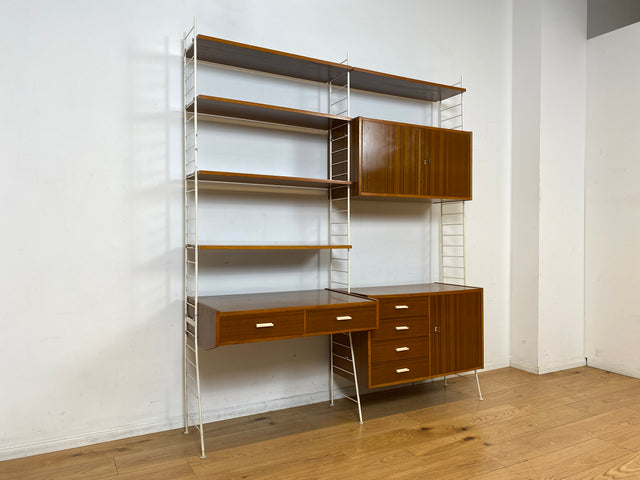 Kultiges modulares DDR Stringregal mit Schreibtisch & Schubladenkommode I String Regal Regalwand Bücherschrank Sekretär Highboard Bücherregal Leitermöbel Sybille Babette Vintage Retro 70er I