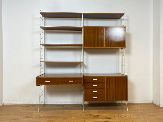 Kultiges modulares DDR Stringregal mit Schreibtisch & Schubladenkommode I String Regal Regalwand Bücherschrank Sekretär Highboard Bücherregal Leitermöbel Sybille Babette Vintage Retro 70er I