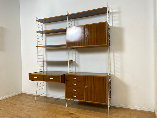 Kultiges modulares DDR Stringregal mit Schreibtisch & Schubladenkommode I String Regal Regalwand Bücherschrank Sekretär Highboard Bücherregal Leitermöbel Sybille Babette Vintage Retro 70er I