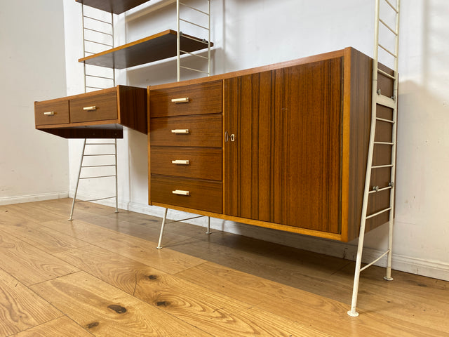 Kultiges modulares DDR Stringregal mit Schreibtisch & Schubladenkommode I String Regal Regalwand Bücherschrank Sekretär Highboard Bücherregal Leitermöbel Sybille Babette Vintage Retro 70er I