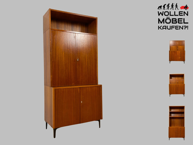 Sehr schönes modulares Mid-Century Highboard auf neuen Metallfüßen mit Regal I Schrank Bücherschrank Kommode Sideboard Geschirrschrank Wohnwand Vintage 60er Retro I