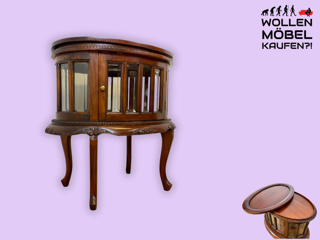 Edle ovale französische Vintage Vitrine im Stile des Barock mit abnehmbarem Serviertablett, handverziert I Beistelltisch Kommode Servierwagen Ablage Nachttisch Rokoko I