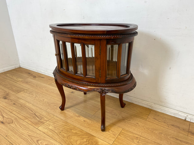 Edle ovale französische Vintage Vitrine im Stile des Barock mit abnehmbarem Serviertablett, handverziert I Beistelltisch Kommode Servierwagen Ablage Nachttisch Rokoko I