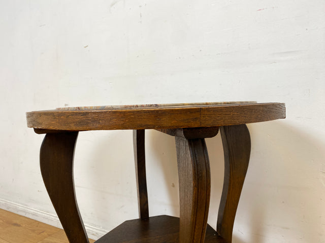 Sehr schöner runder handverzierter antiker Beistelltischtisch mit Marmor Platte und Ablage I Tisch Beistelltisch Rauchertisch Couchtisch Marmortisch Jugendstil Barock Vintage I