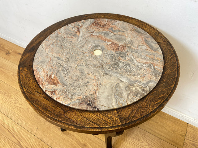 Sehr schöner runder handverzierter antiker Beistelltischtisch mit Marmor Platte und Ablage I Tisch Beistelltisch Rauchertisch Couchtisch Marmortisch Jugendstil Barock Vintage I
