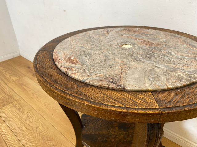 Sehr schöner runder handverzierter antiker Beistelltischtisch mit Marmor Platte und Ablage I Tisch Beistelltisch Rauchertisch Couchtisch Marmortisch Jugendstil Barock Vintage I